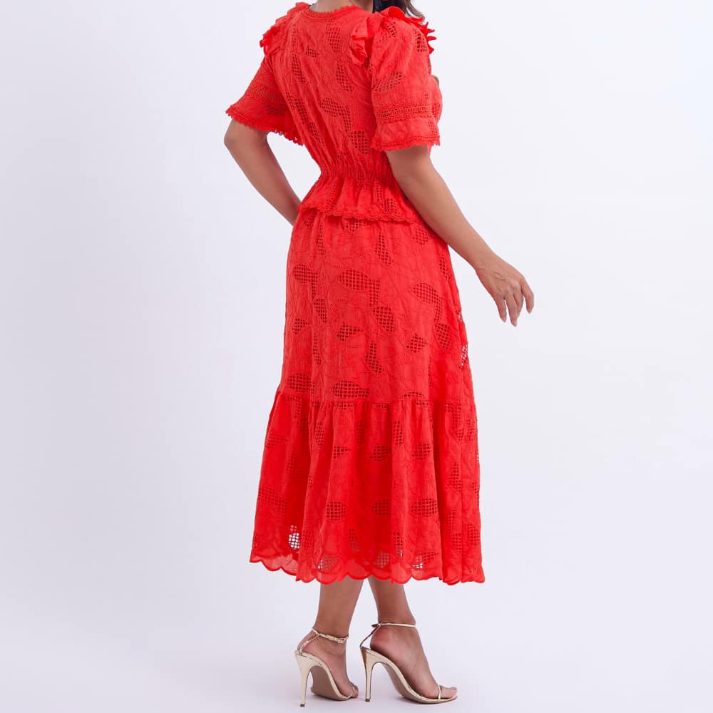 Vestido Feminino Midi Renda Vermelha Emily - FL16
