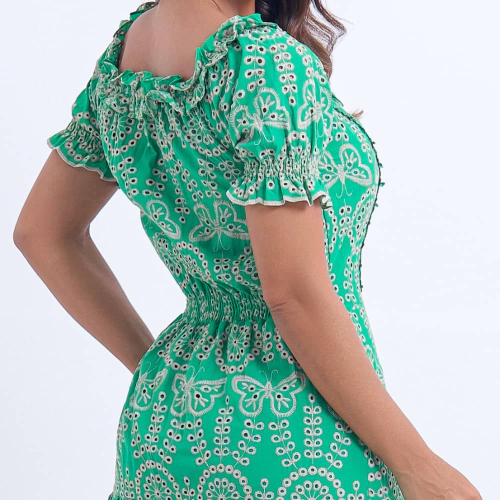 Vestido Feminino Midi Bordado Verde Gisele- FL05