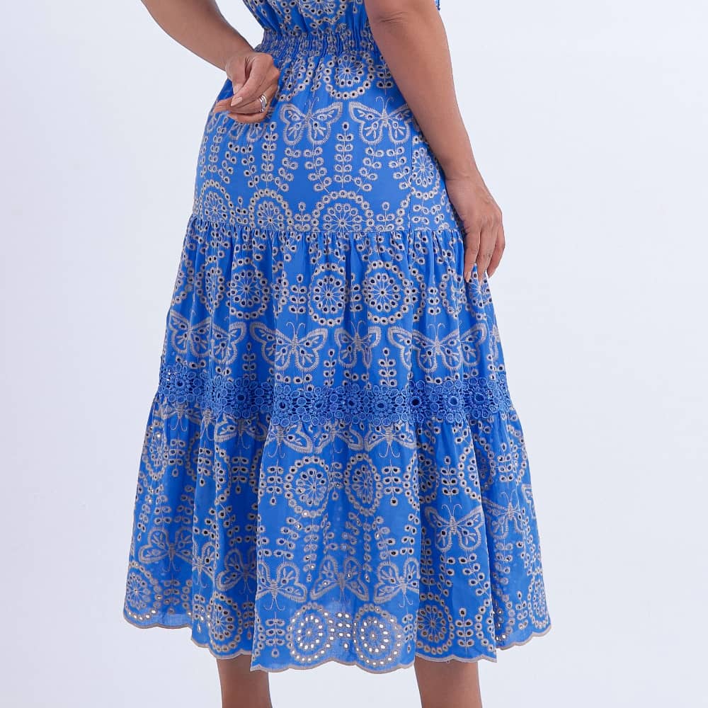 Vestido Feminino Midi Bordado Azul Gisele - FL06