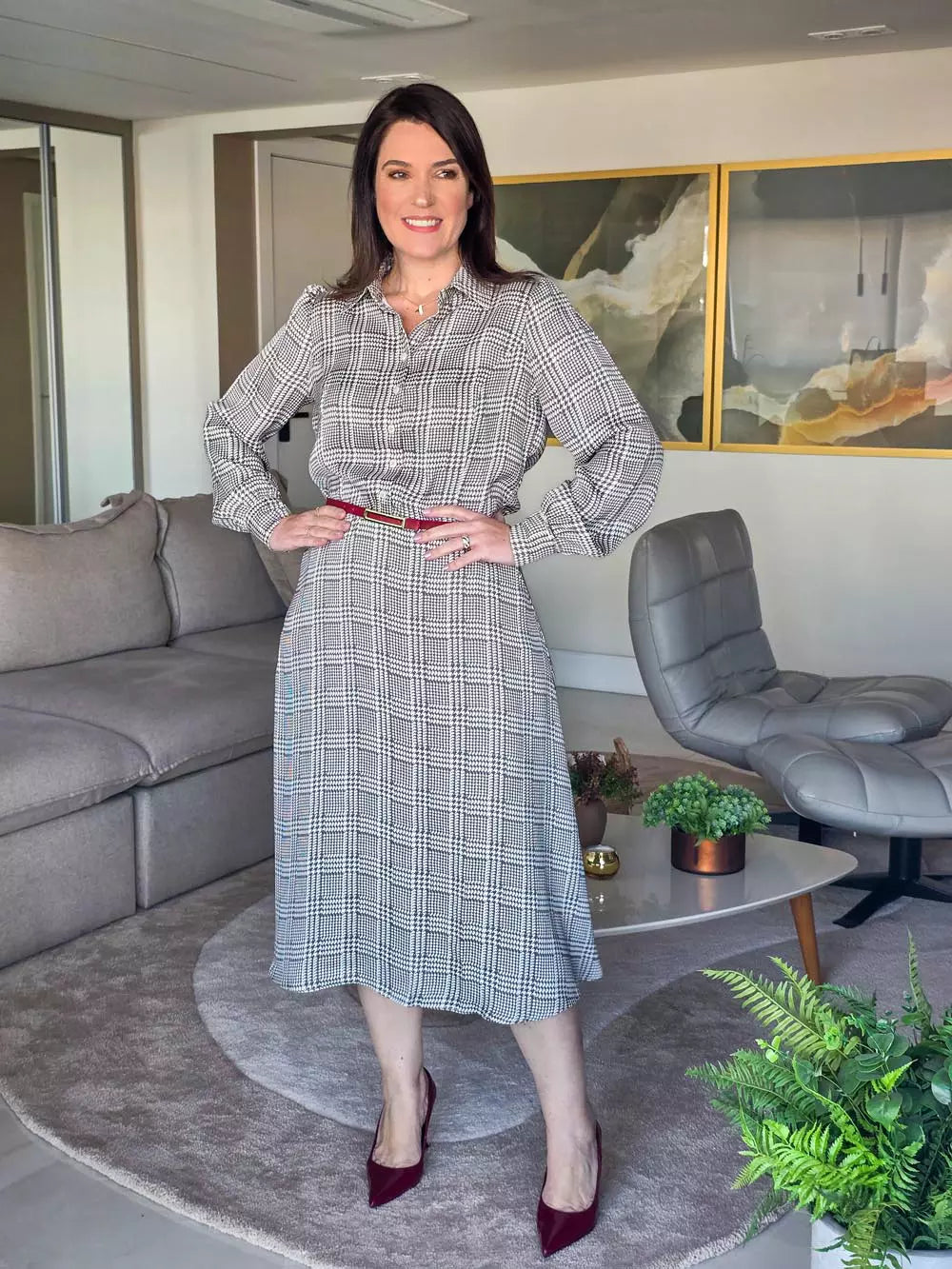 CHEMISE MANGA LONGA EVASÊ COM CINTO VERMELHO