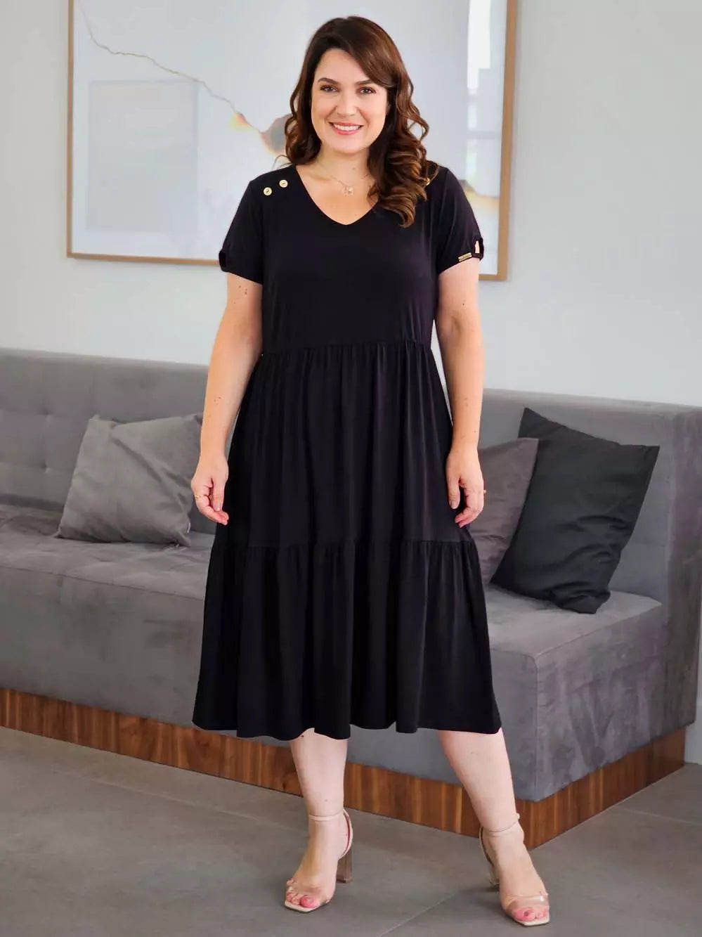 Vestido Preto Comfy com Marias