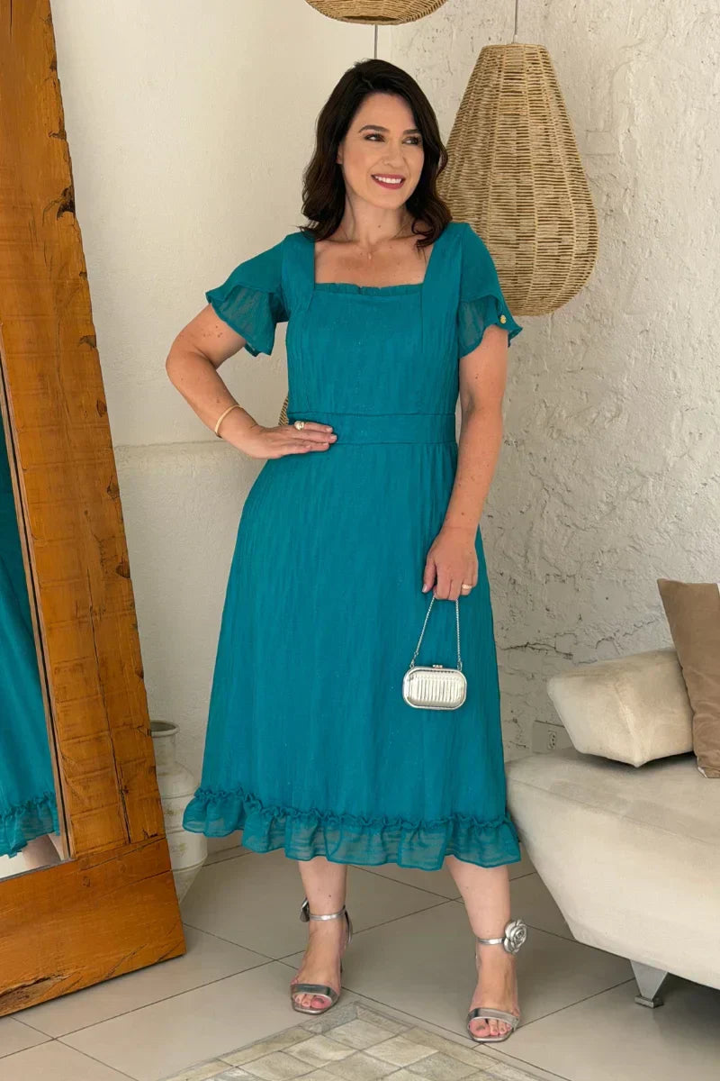 Vestido Jade Verde em Chiffon com Foils