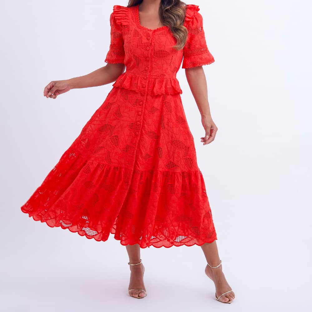 Vestido Feminino Midi Renda Vermelha Emily - FL16