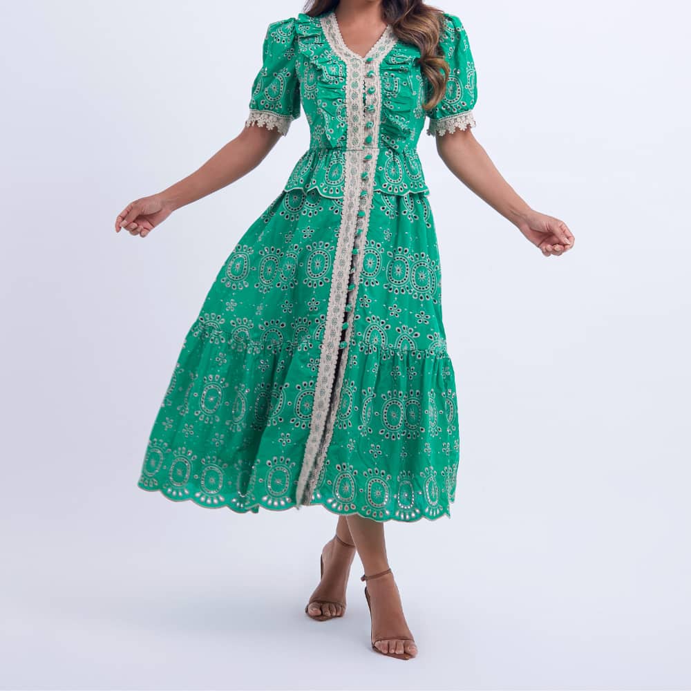 Vestido Feminino Verde com Renda Tiffany - FL14