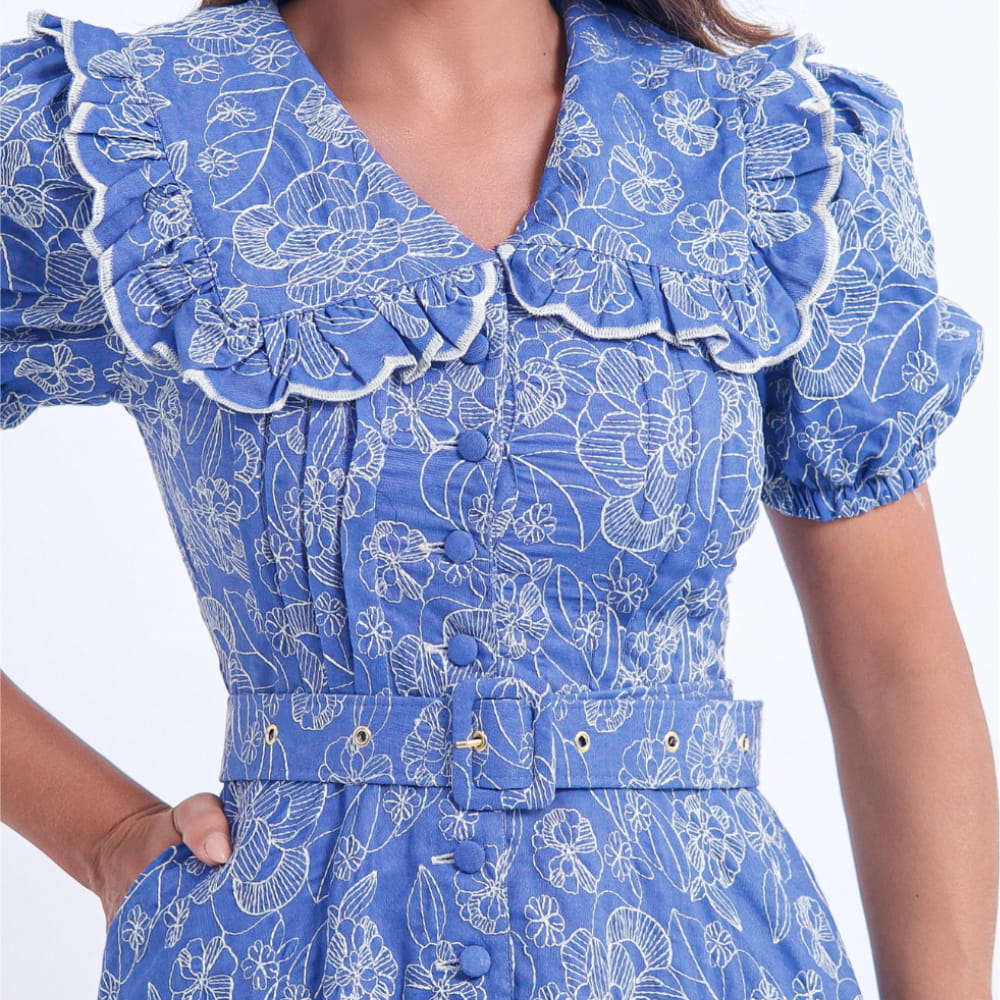 Vestido Feminino Midi Azul Floral Antonella- FL04