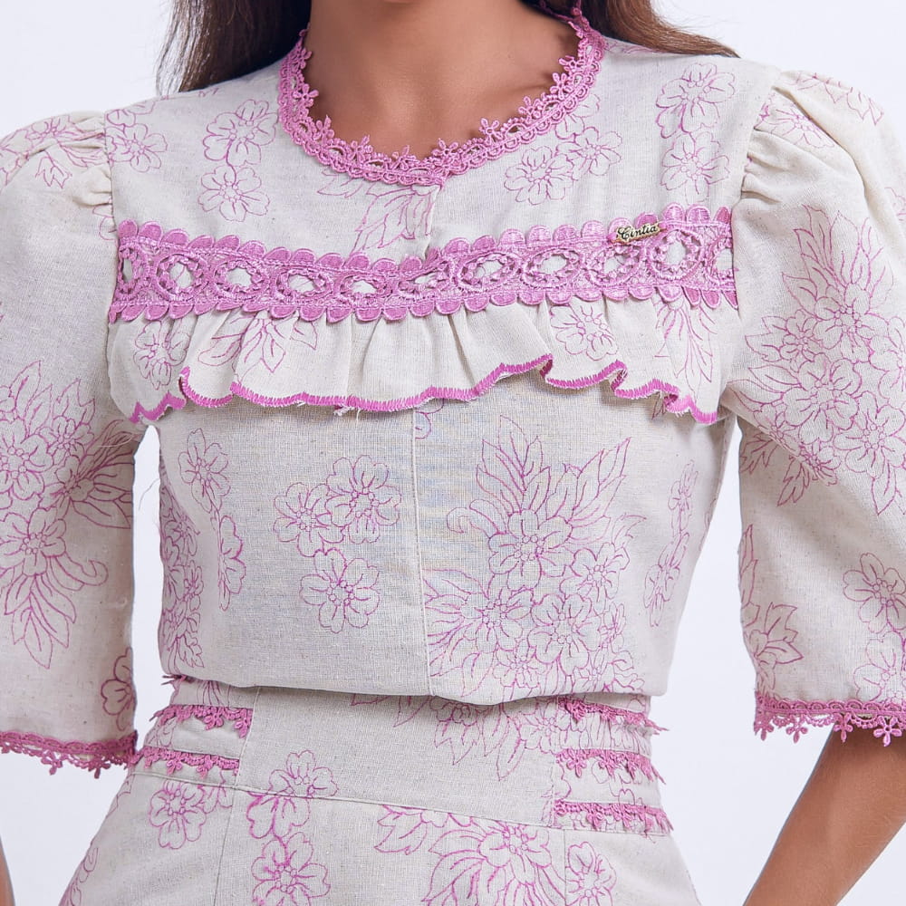 Conjunto Feminino Midi Bordado Lilás Luana - FL12