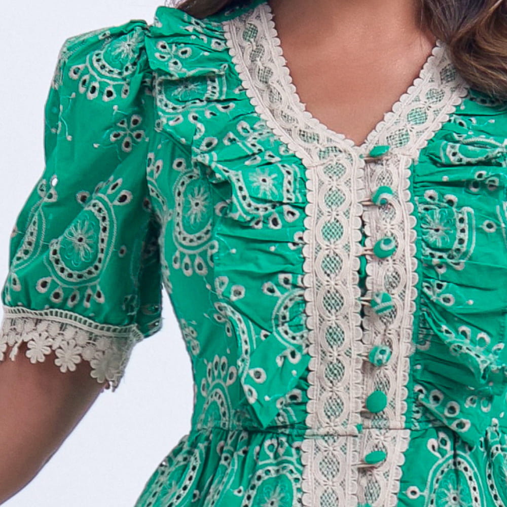 Vestido Feminino Verde com Renda Tiffany - FL14