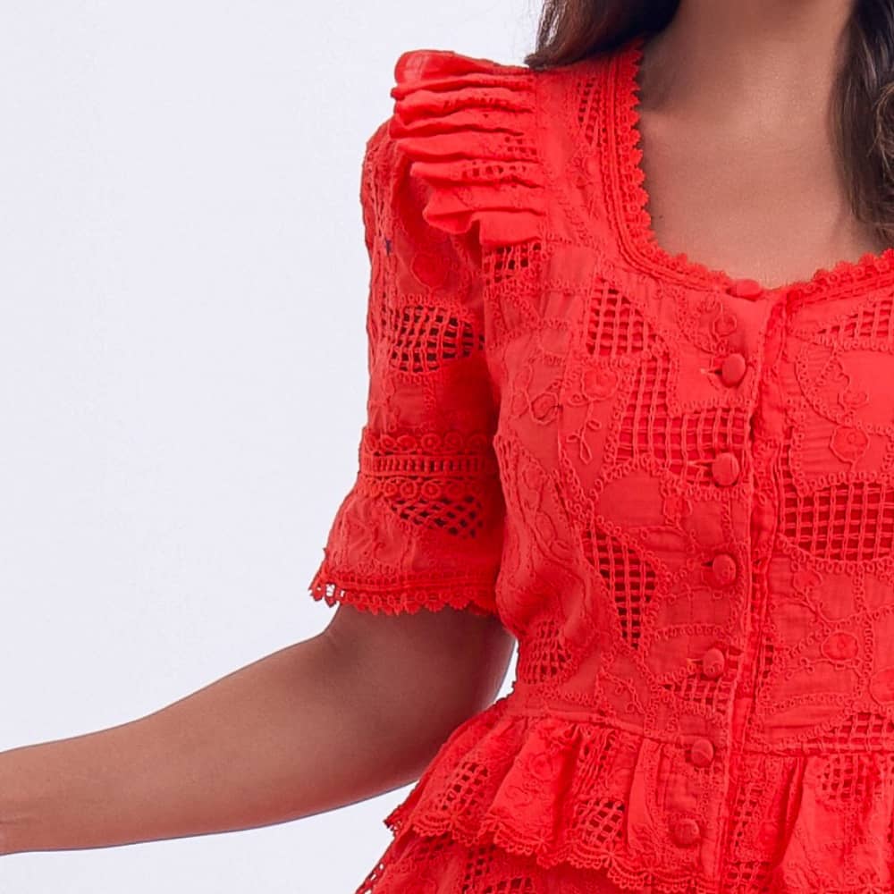 Vestido Feminino Midi Renda Vermelha Emily - FL16