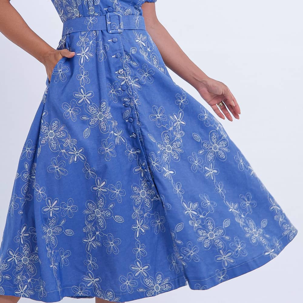 Vestido Feminino Midi Floral Azul Antonella - FL19