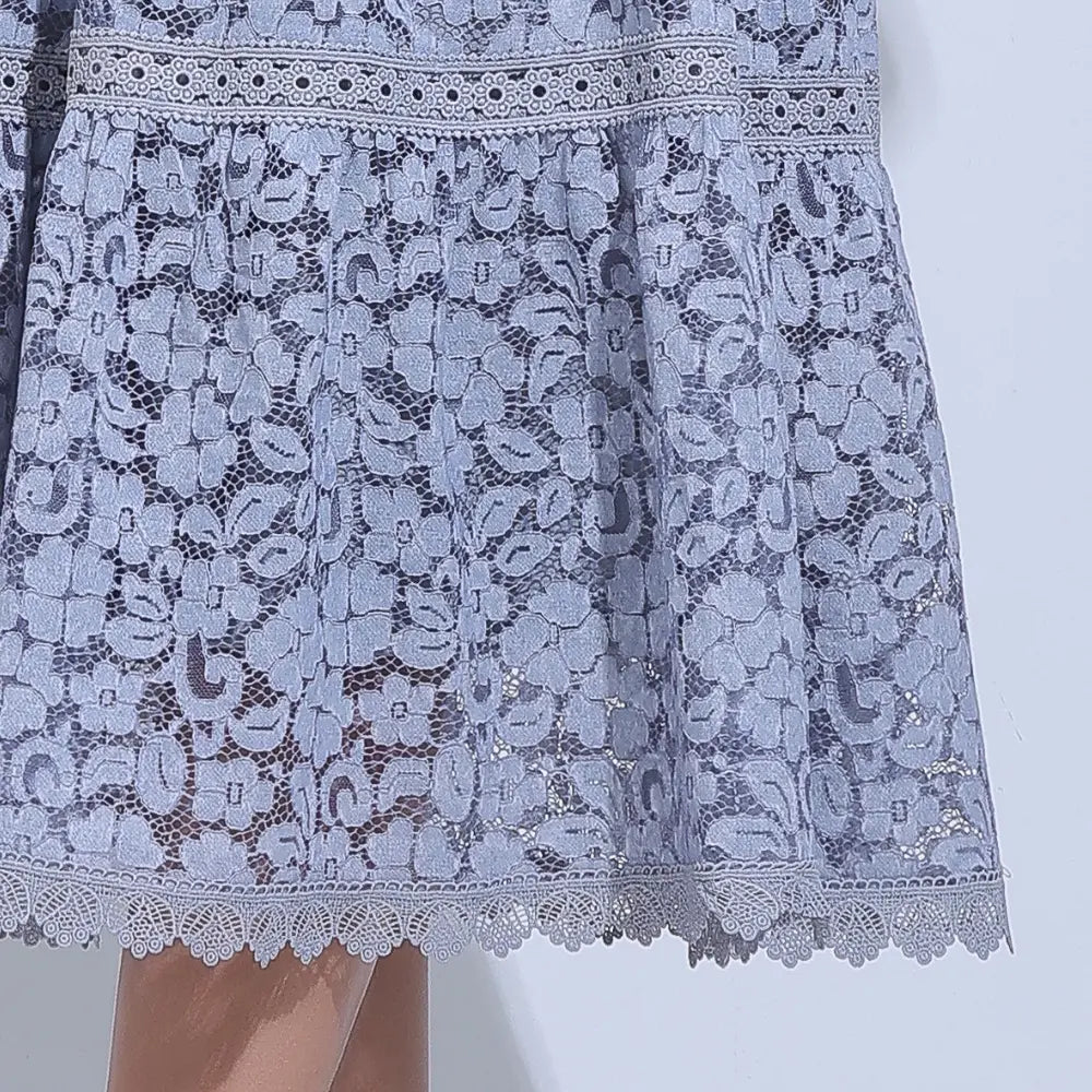 Vestido Feminino Midi Rendado Cinza Michelinne - FL29