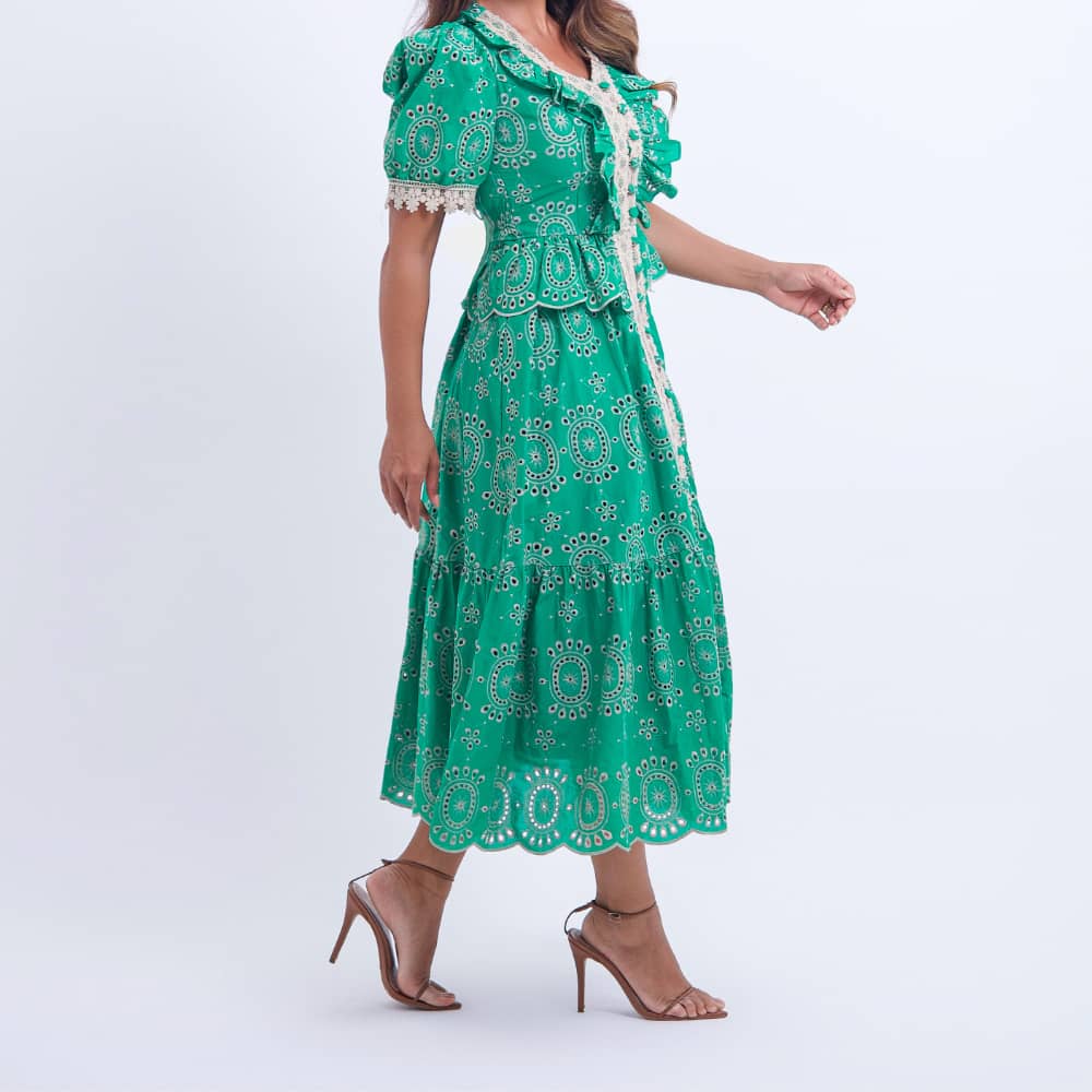 Vestido Feminino Verde com Renda Tiffany - FL14