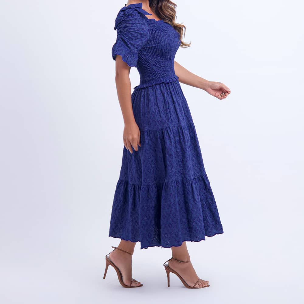 Vestido Feminino Bordado Midi Azul-Marinho Fátima - FL20