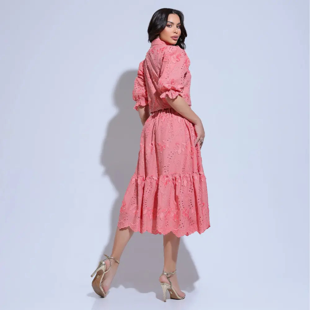 Conjunto Feminino Richelieu 3D Coral Bordado Luma - FL24