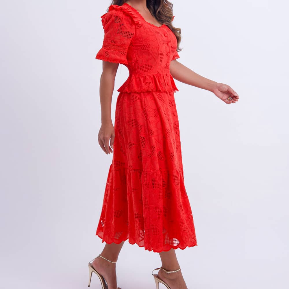 Vestido Feminino Midi Renda Vermelha Emily - FL16