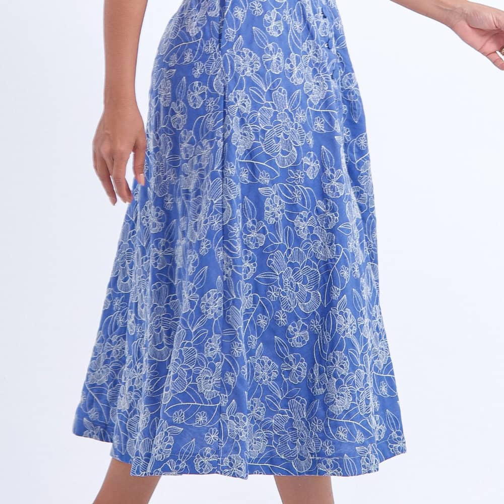 Vestido Feminino Midi Azul Floral Antonella- FL04