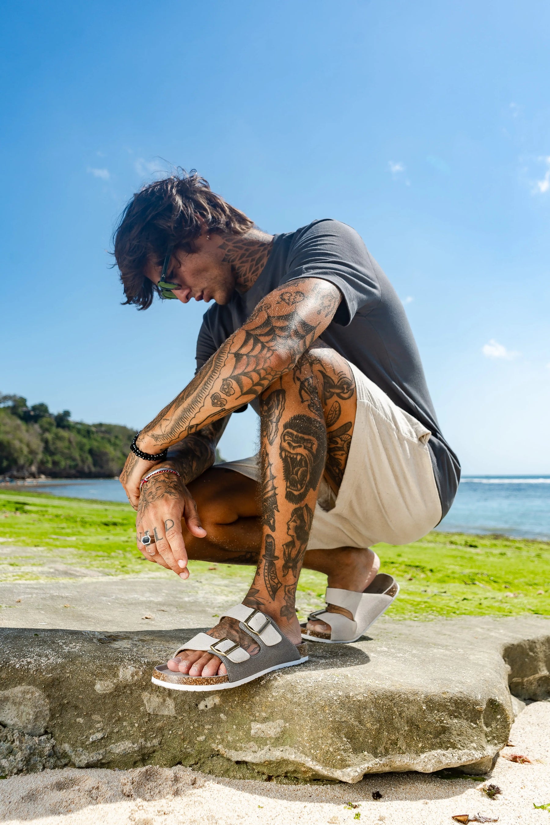 Sandália Maibulun Camurça - Cinza com Creme