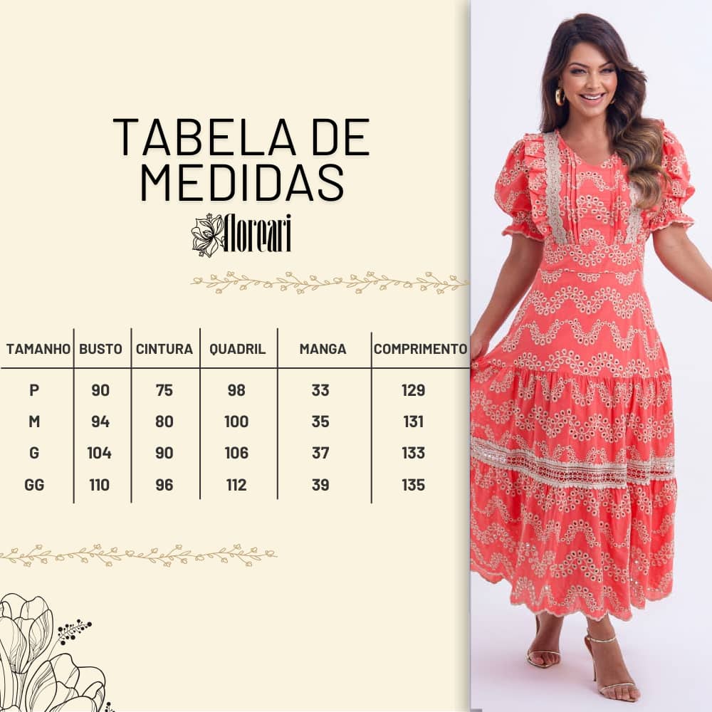 Vestido Feminino Bordado Coral Rosana - FL03