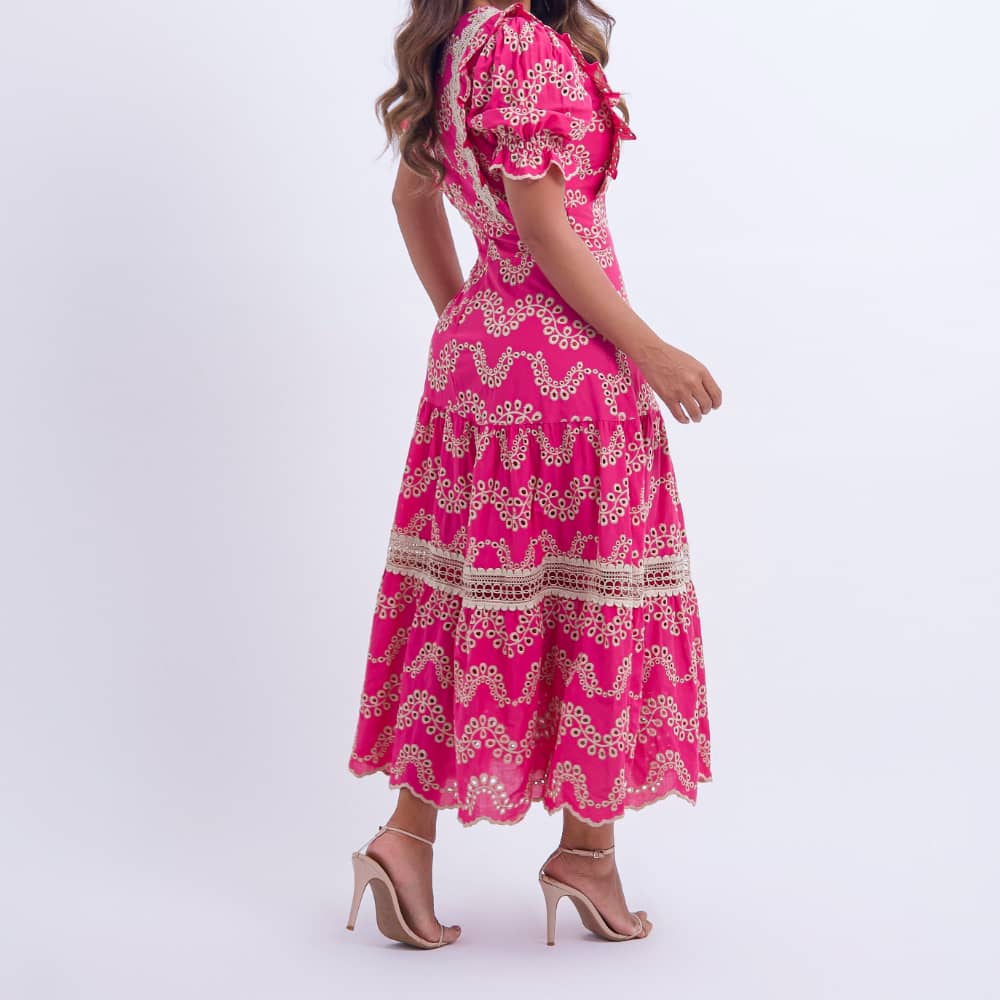 Vestido Feminino Bordado Pink Rosana - FL09