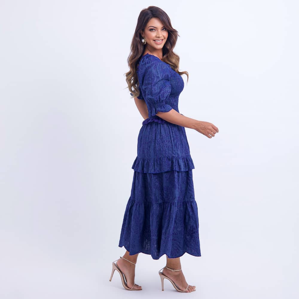 Vestido Feminino Bordado Violeta Estilo Godê Natália - FL18