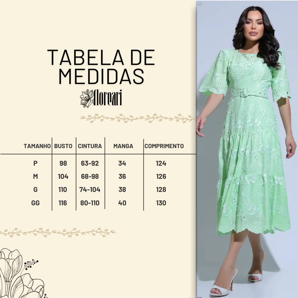 Vestido Feminino Laise Bordado 3D Verde Menta Bordado Núbia - FL27