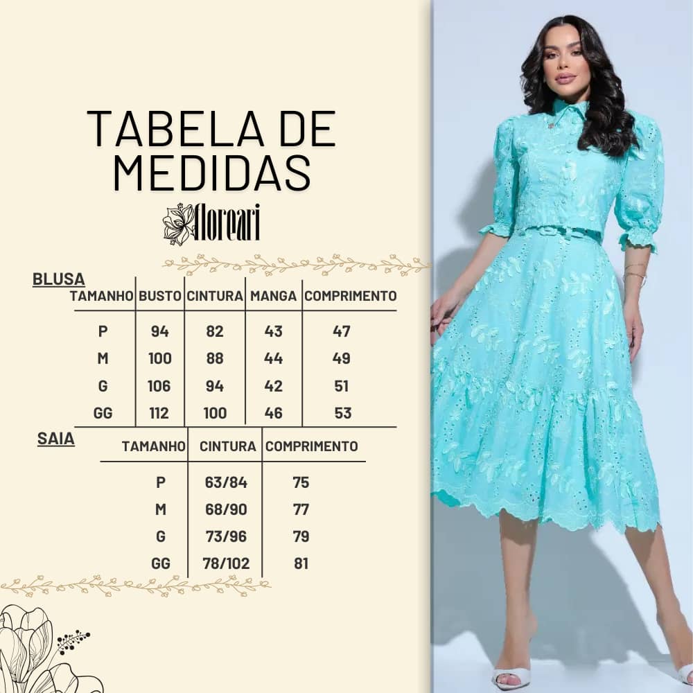Conjunto Feminino Richelieu 3D Menta Bordado Luma - FL33