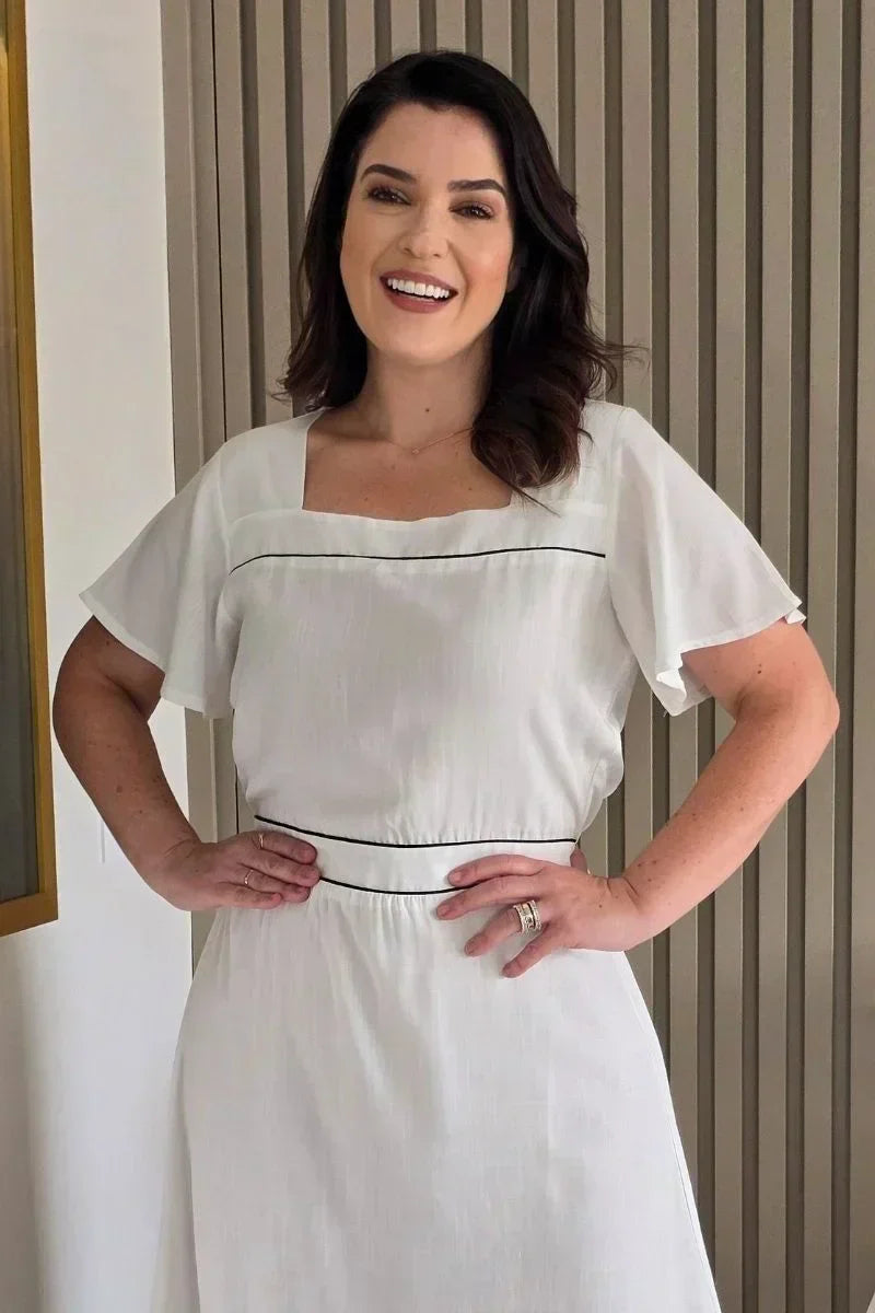 Vestido Estela Branco Bordado em Viscolinho