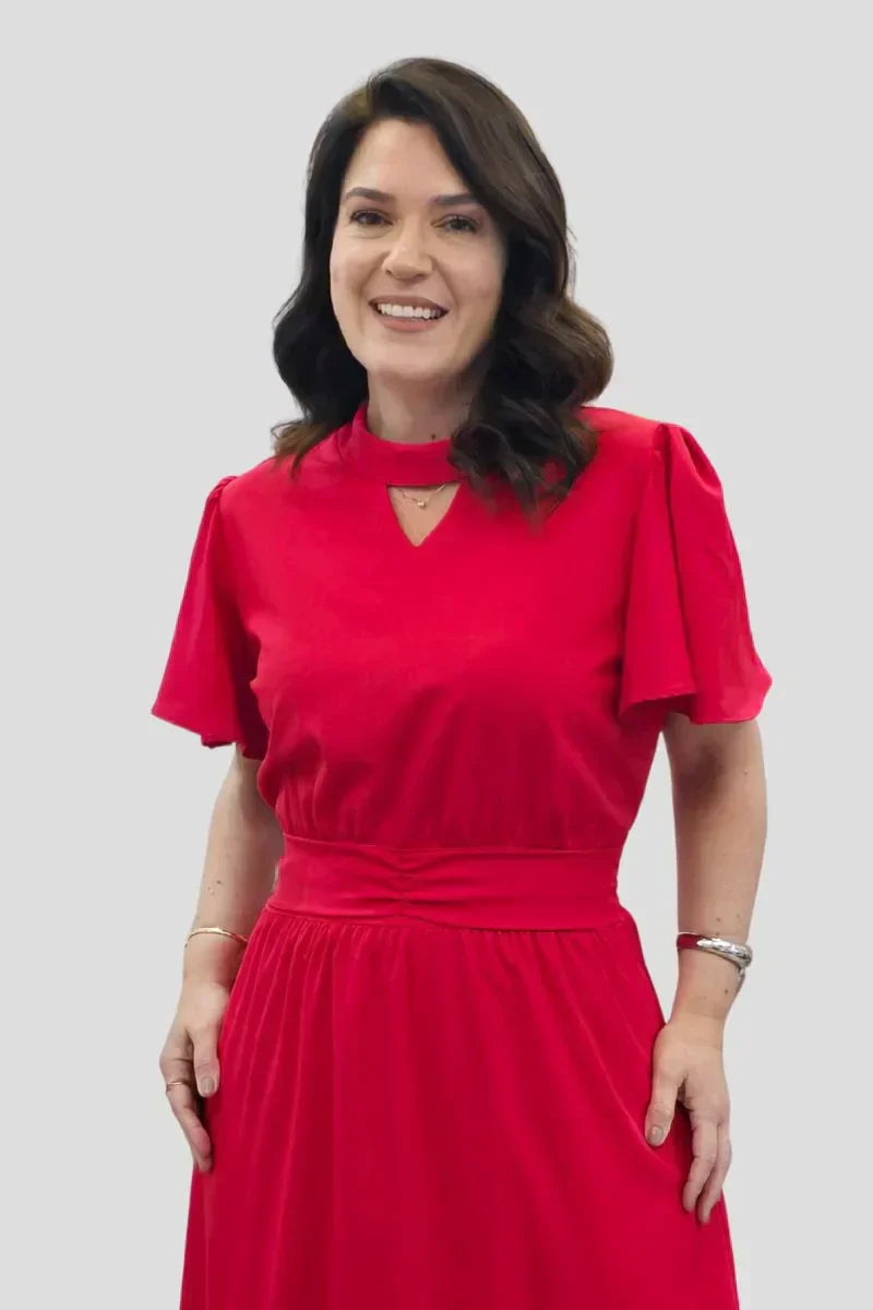 Vestido Olívia Vermelho em Crepe de Seda