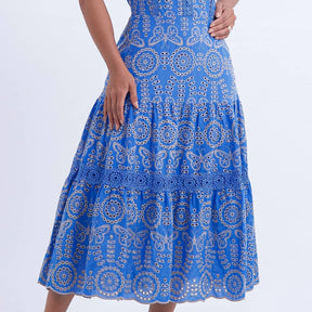 Vestido Feminino Midi Bordado Azul Gisele - FL06