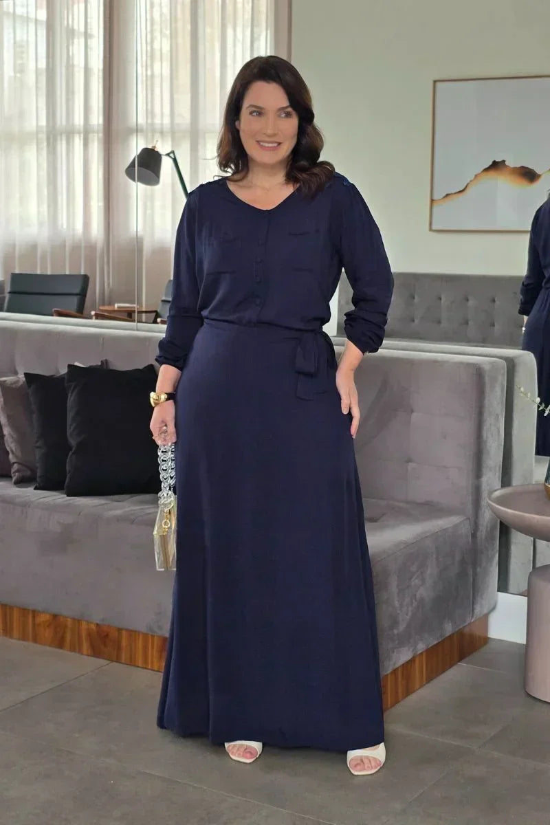 Vestido Longo Azul com Guippir Eliana