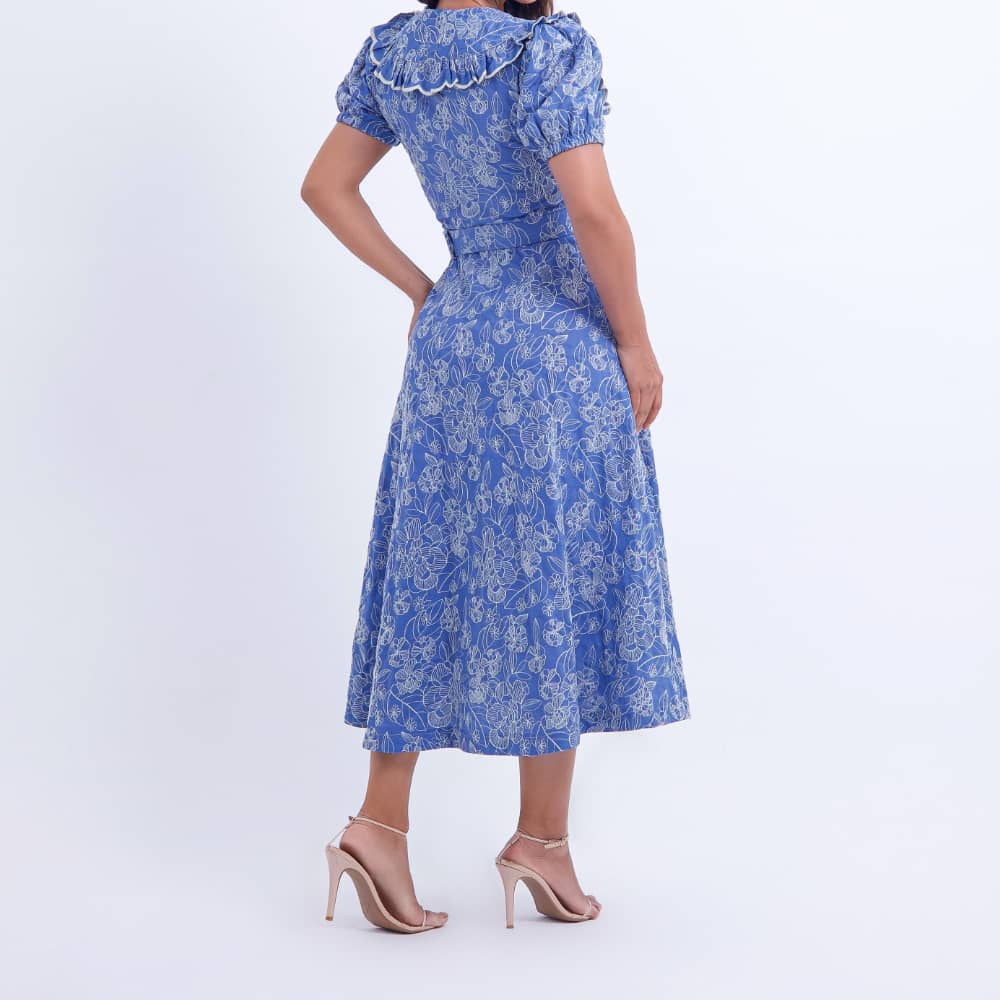 Vestido Feminino Midi Azul Floral Antonella- FL04