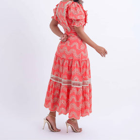 Vestido Feminino Bordado Coral Rosana - FL03