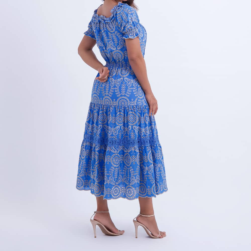 Vestido Feminino Midi Bordado Azul Gisele - FL06