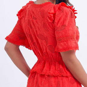 Vestido Feminino Midi Renda Vermelha  Emily - FL16