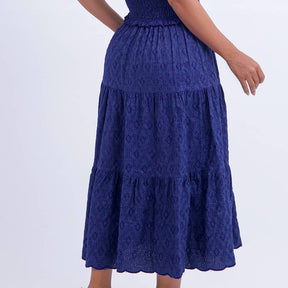 Vestido Feminino Bordado Midi Azul-Marinho Fátima - FL20