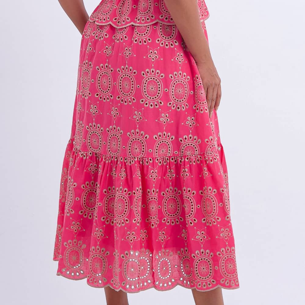 Vestido Feminino Midi Rosa com Renda Tiffany - FL02