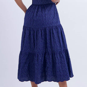 Vestido Feminino Midi Bordado Azul-Marinho Helen - FL08