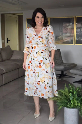 Vestido Milena Off White em Crepe Georgette