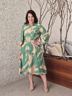 VESTIDO MIDI EVASÊ MANGA LONGA VERDE