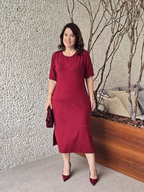 VESTIDO MAXI MIDI COM BOLSOS VINHO