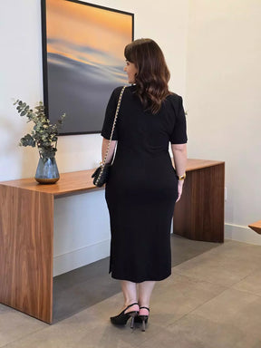 VESTIDO PRETO MAXI MIDI COM BOLSOS