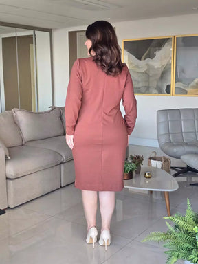VESTIDO MANGA LONGA COM VIVO VINHO
