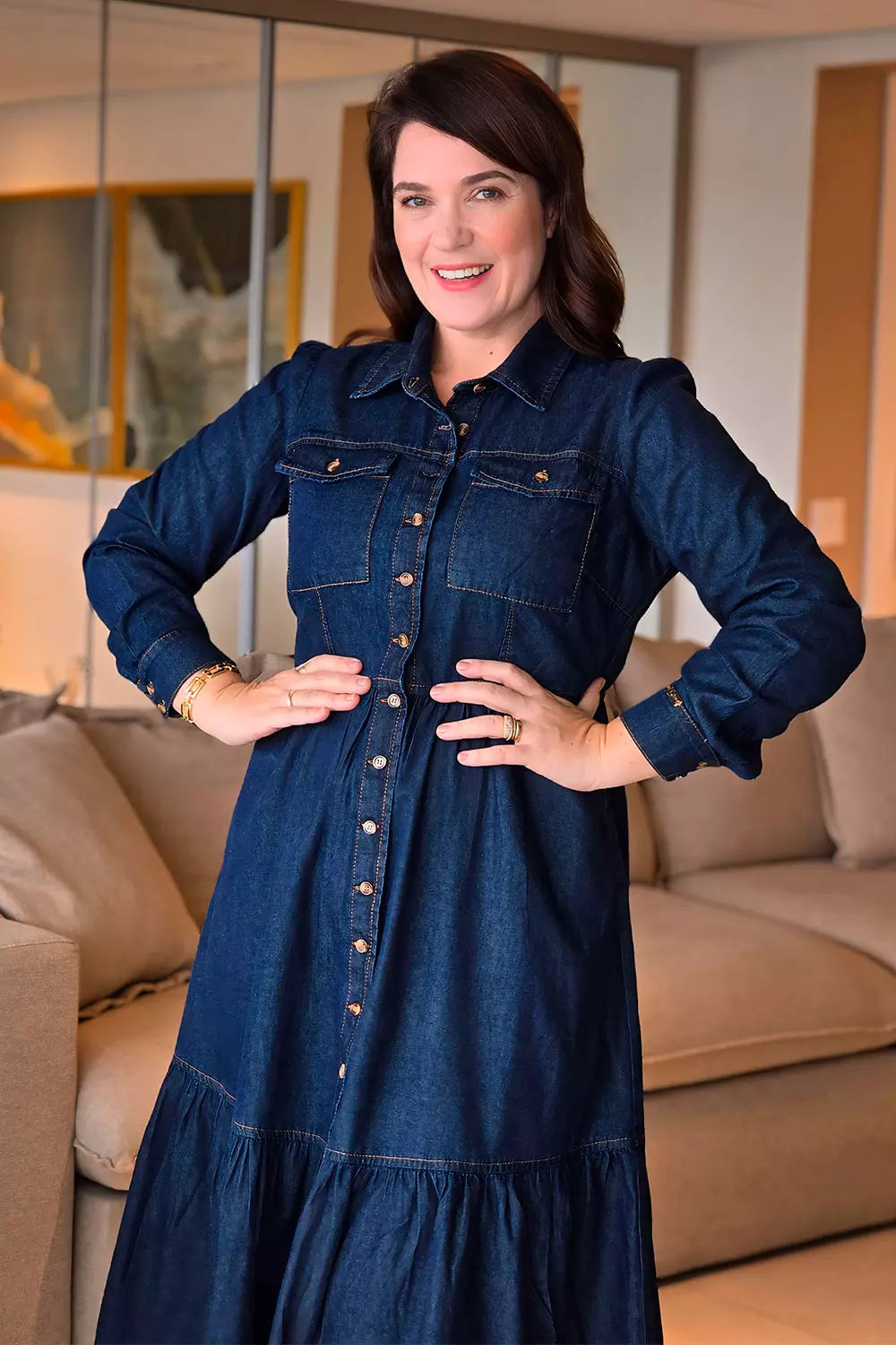 Vestido Jeans Manga Longa