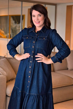 Vestido Jeans Manga Longa