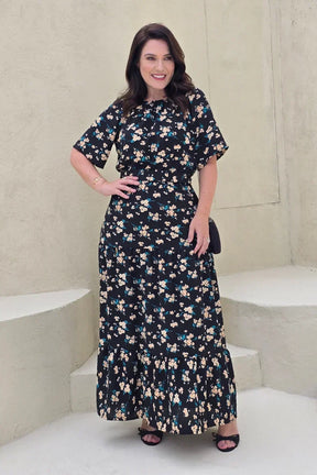 Vestido Elizabeth em Crepe Preto Floral