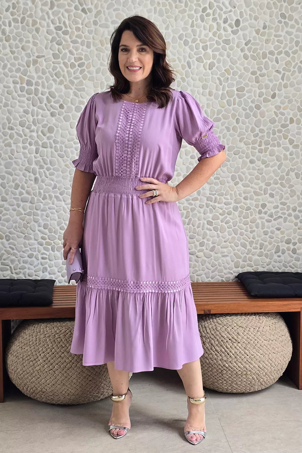 Vestido Midi com Maria Roxo