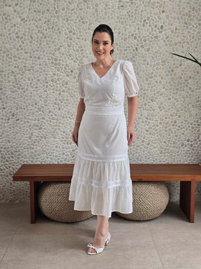 VESTIDO MAXI MIDI COM MARIAS BRANCO