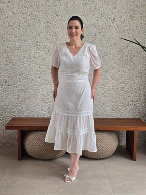 VESTIDO MAXI MIDI COM MARIAS BRANCO