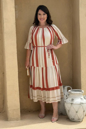 Vestido Marina Listrado Nude em Viscose