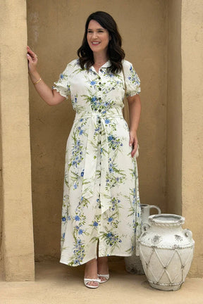 Chemise Mariah Branco Floral em Linho