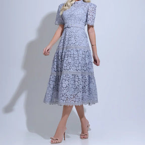 Vestido Feminino Midi Rendado Cinza  Michelinne - FL29